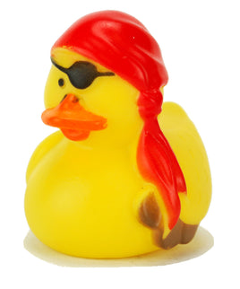 Quietscheente Pirat mit Kopftuch 5cm, gelbe Ente mit schwarzer Augenklappe und rotem Kopftuch