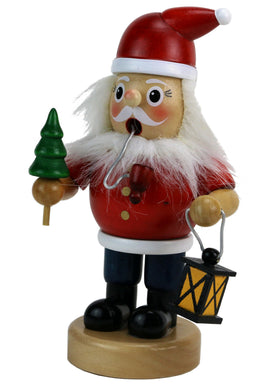 Räuchermännchen "Weihnachtsmann" 16cm, typisch rot-weiß gekleidet mit Pfeife im Mund, in der einen Hand eine Latern, in der anderen Hand ein kleines Weihnachtsbäumchen