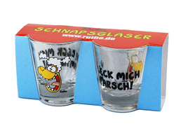 Ralph Ruthe Schnapsglas 2er Set "Ja leck mich am Arsch", mit lustigem Schaf