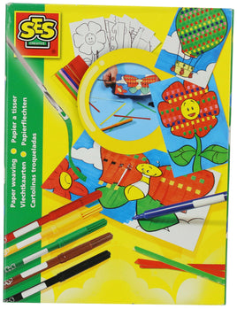 SES Flechtkarten Set Papierflechten in Verpackung, mit Filzstiften, verschiedenen Kartenmotiven sowie Flechtbänder