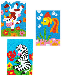 Sandbild Bildvorlage mit Sand & Glitzer DIY, verschiedene Varianten: Kuh, Fisch, Zebra