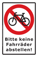 Schild "Bitte keinen Fahrräder abstellen", weiß 300x200mm 