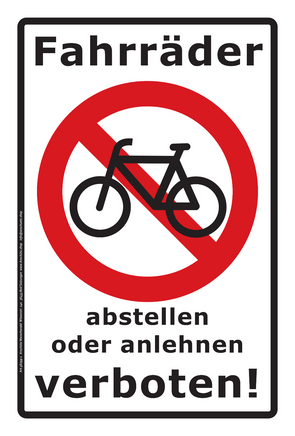Schild "Fahrräder anlehnen oder abstellen verboten", weiß 300x200mm