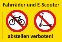 Schild "Fahrräder und E-Scooter abstellen verboten", gelb 200x300mm