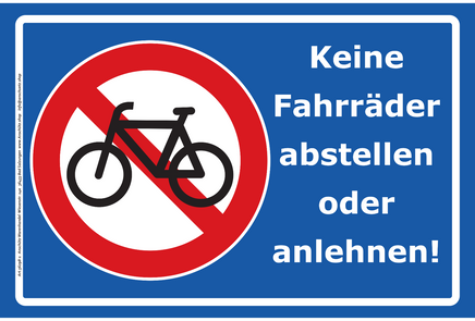 Schild "Keine Fahrräder abstellen oder anlehnen", blau 200x300mm