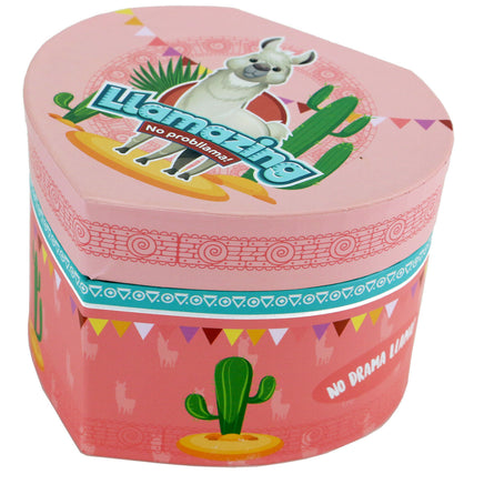 Schmuckkästchen Spieluhr "No Drama Lama" geschlossen mit Aufdruck "Llamazing No porbllama!" sowie Lama auf Deckel
