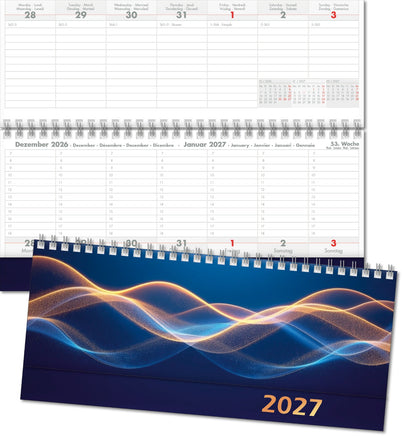 Schreibtischkalender 2027 im Querformat mit 2 Seiten pro Woche