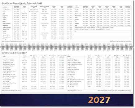 Schreibtischkalender 2027 inklusive Ferienterminen