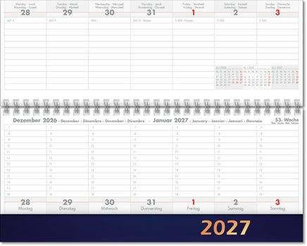 Schreibtischkalender 2027 mit 2 Seiten pro Woche