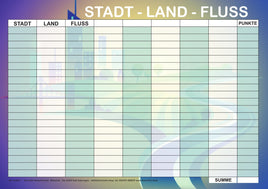 Spielblock für Stadt Land Fluss mit 5 Freifeldern zum Selbstbeschriften