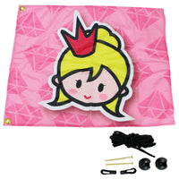 Spielturm Zubehör Fahne mit Hisssystem Prinzessin rosa, mit Befestigungsmaterial, Prinzessin mit blonden Haaren und pinker Krone