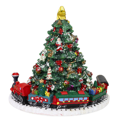 Spieluhr mit Weihnachtsbaum und fahrendem Zug