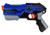 Spielzeug Pistole Space Gun mit Licht & Sound, Farbvariante: Blau mit Schwarz-Grauen Griff und Neongelben Akzenten