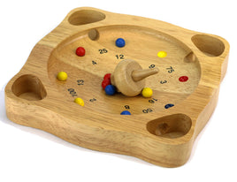Tiroler Bauernroulette holzfarben mit roten,gelben,blauen Kugeln