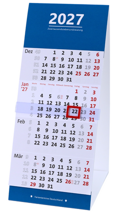 Tischkalender 2027 mit 4 Monaten und Datumsschieber