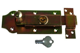 Türriegel + Schloss & 2 Schlüssel gelb verzinkt
