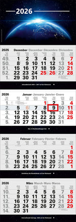 4- Monatskalender 2026 mit einem Bild des Universums im Kalenderkopf