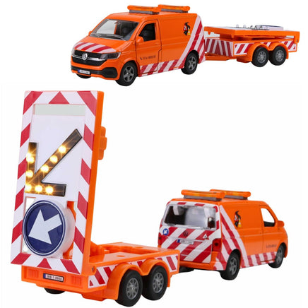VW Bus Baustellenfahrzeug mit Schilderwagen zum Anhängen