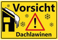 Warnschild Dachlawine in gelb mit klarer Darstellung und rotem Warndreieck