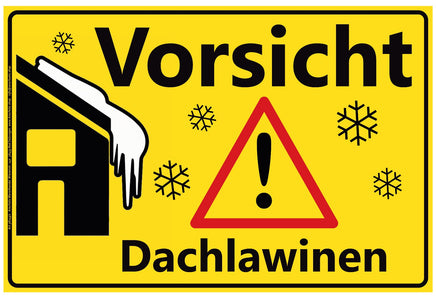 Warnschild Dachlawine in gelb mit klarer Darstellung und rotem Warndreieck