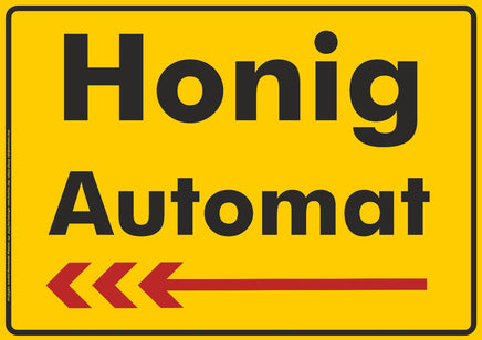Werbeschild Honigautomat Rückseite mit Pfeil nach links