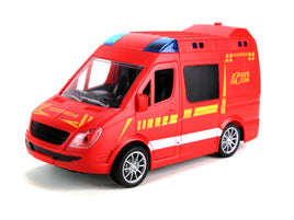 XL Modellauto Feuerwehr mit Licht & Sound 22cm, rot mit gelben Schriftzug "112" und "Feuerwehr", blaue Sirenen