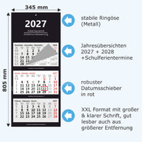 XXL 3-Monatskalender 2027 schwarz mit Detailbeschreibung