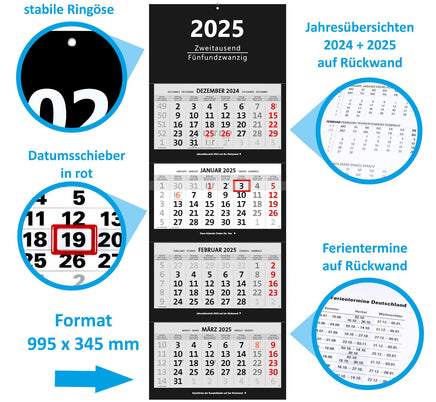 XXL 4-Monatskalender 2025 schwarz- Produktdetails