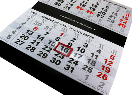 XXL 4-Monatskalender 2025 schwarz mit Datumsschieber