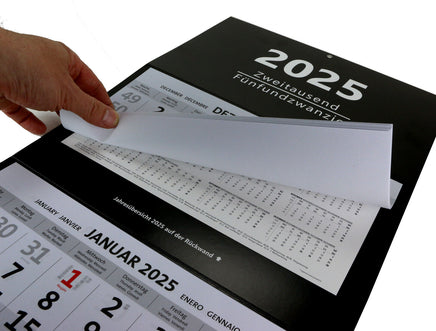 XXL 4-Monatskalender 2025 schwarz mit separaten Monatsblöcken