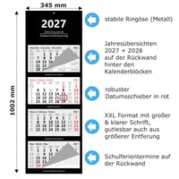 XXL 4-Monatskalender 2027 schwarz mit Detailbeschreibung