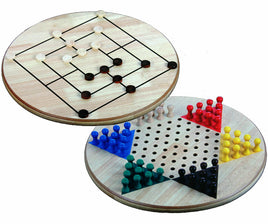 XXL Halma & Mühle Brettspiel, mit schwarz-weißen Figuren für Mühle sowie bunten Figuren für Halma in blau,weiß,rot,gelb,schwarz,grün