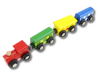 Zubehör für klassische Holzeisenbahn- 1x Zug mit Lok & 3 Waggons 28cm