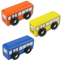 Zubehör für klassische Holzeisenbahn- 3x Busse 3-farbig 7cm
