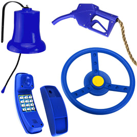 Zubehörset für Spielturm Blau Lenkrad Glocke Telefon Zapfpistole Polizei