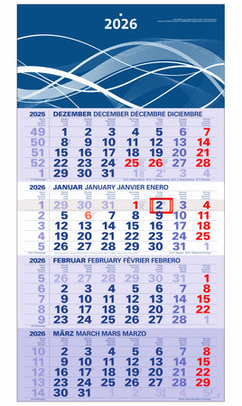 der blaue 4-Monatskalender Kompakt 2026 mit Wellen im Kopfbereich