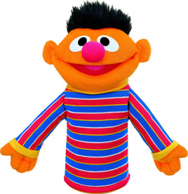 kleine Sesamstraße Handpuppe Ernie, 24-26cm, mit blau-rot gestreiften Pullover, große pinke runde Nase