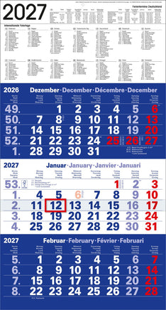 kontrastreicher 3-Monatskalender 2027 in blau