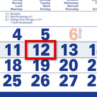 kontrastreicher 3-Monatskalender 2027 in blau mit rotem Datumsschieber