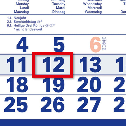 kontrastreicher 3-Monatskalender 2027 in blau mit rotem Datumsschieber