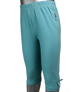 leichte Kinder 3/4 Leggings, türkis, Größe 104/110, mit kleinen Schleifen am Beinende
