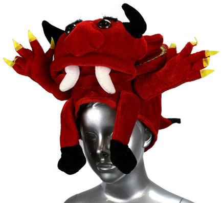 lustige Kopfbedeckung Fasching "Teufel" uni, rot mit schwarzen Hörnern und gelben Krallen