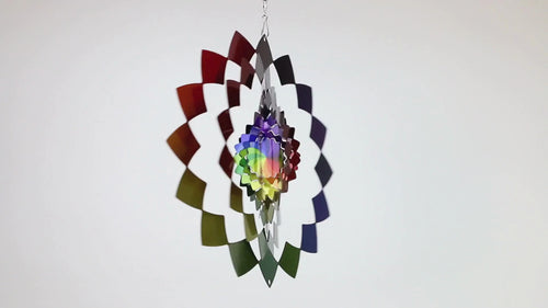 Edelstahl Windspiel in Regenbogenfarben, freidrehend