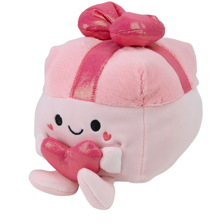 rosa Plüsch Geschenk mit Herz und Schleife