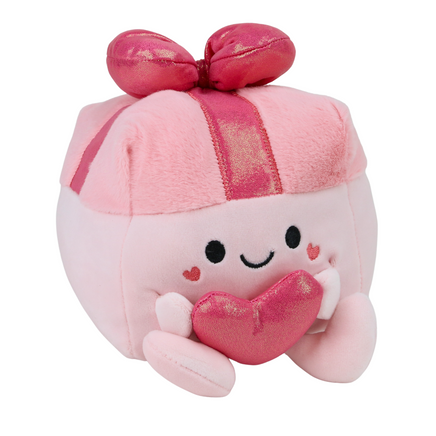 rosa Plüsch Geschenk mit glitzerndem  Herz und Schleife