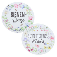 runde Metallschilder für den Garten mit verschiedenen Motiven