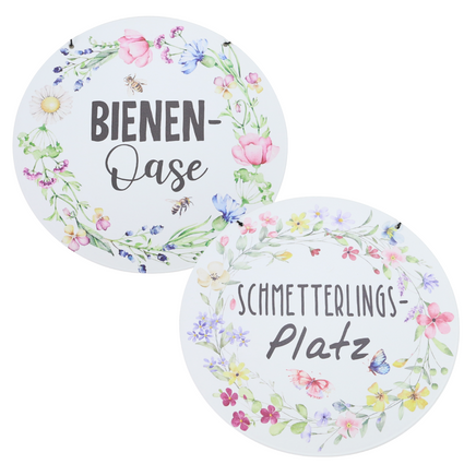 runde Metallschilder für den Garten mit verschiedenen Motiven