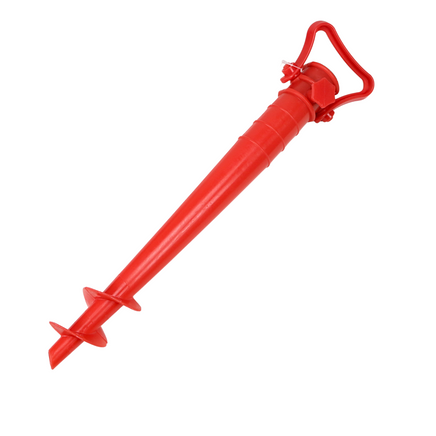 stabiler Sonnenschirmhalter zum Eindrehen in den Sand in rot