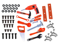 transportable Kinder Werkbank Werkzeug orange  zum Beispiel: Bohrer, Hammer, Schraubendreher, Säge, Ratsche, mit Muttern und Schrauben