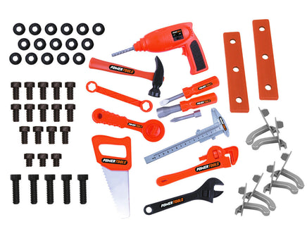 transportable Kinder Werkbank Werkzeug orange  zum Beispiel: Bohrer, Hammer, Schraubendreher, Säge, Ratsche, mit Muttern und Schrauben